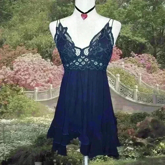 Free People Other - Y2k 90s Navy Blue Free People Fairy Mini Dress Size Small